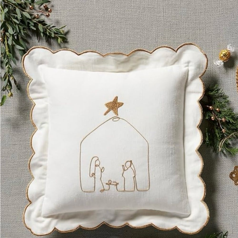 Mud Pie Gold Scallop Nativity Decorative Pillow 20X20 NWT